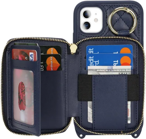 Miniatura 6 de Funda Cartera Bandolera para iPhone 11, Cuero PU Cremallera Bolso Cartera Funda Plegable con Tapa, Funda Folio con Soporte con Ranuras para Tarjetas