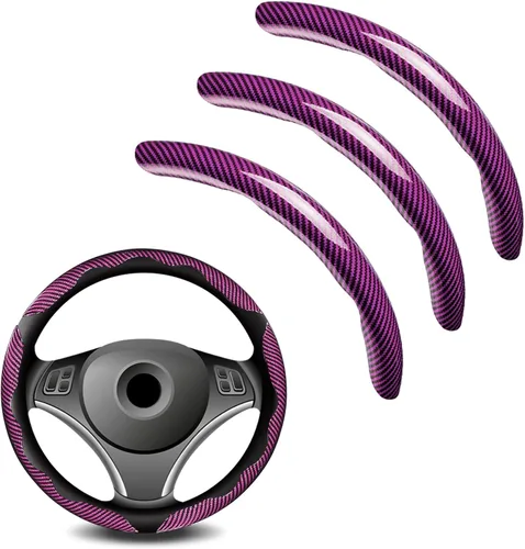 Miniatura 13 de 3 piezas de funda universal para volante de fibra de carbono - Diseño antideslizante y segmentado, protector de volante universal duradero al 99%