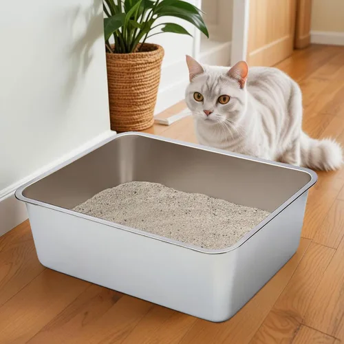 Miniatura 5 de Paquete de 2 cajas de arena para gatos de acero inoxidable con tapa, litterox extra grande para gatos grandes con lado alto, antiadherente, fácil