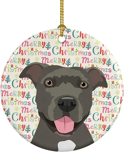 Miniatura 174 de Caroline's Treasures Bulldog Francés Azul de Navidad Adorno de Cerámica Decoraciones Colgantes para Árbol de Navidad para Hogar Navidad, Festividad