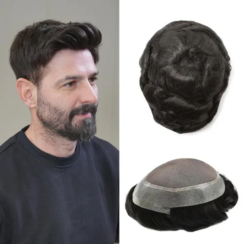 Miniatura 66 de Tupé para hombres, piezas de cabello humano real, sistema de unidades de cabello natural, línea capilar natural, pieza de repuesto para hombres