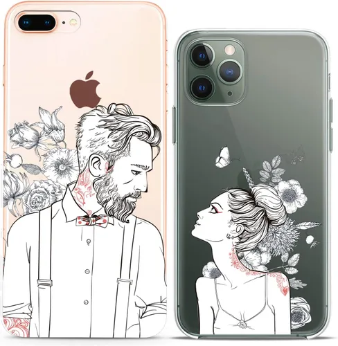 Miniatura 16 de Fundas a juego para parejas compatibles con iPhone 14 13 Pro Max 12 Mini 11 Xs 6s 8 Plus 7 Xr 10 SE 5 Clear Funny Pair Skeleton Cover Colorido