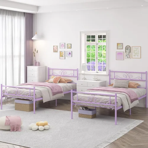 Miniatura 9 de Weehom - Base de cama tamaño individual con cabecero, estribo, soporte de listones de acero, cama metálica tamaño individual, no necesita somier