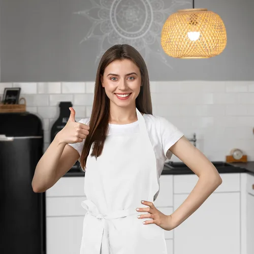 Miniatura 4 de Avalon Kitchen Aprons for Men - 100% Polyester Chef Apron Women with Extra Long Ties - Cooking Aprons for Women & Mens Apron Blanco