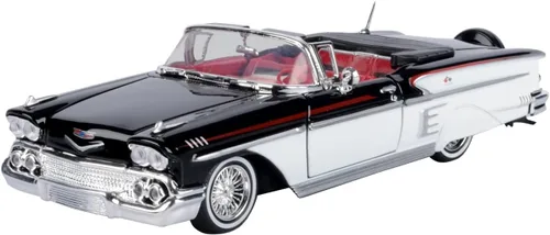 Miniatura 2 de Motormax 79025 modelo convertible modelo modelo 1/24 de Chevy Impala 1958 en blanco y negro con interior rojo Get Low Series 1/24 para adultos unisex