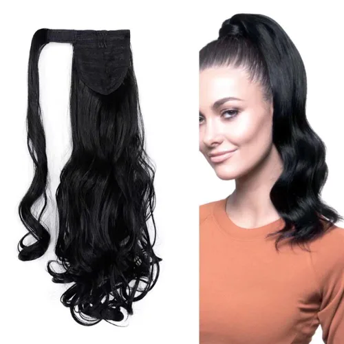 Miniatura 30 de Extensión de cola de caballo de 18 pulgadas para mujer, 3.53 onzas, fibra sintética natural japonesa resistente al calor, color negro azabache #1