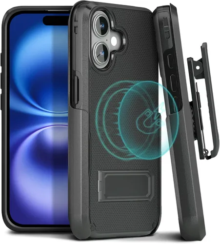 Miniatura 13 de MOTIVE Funda para iPhone 15 con clip para cinturón, magnética compatible con MagSafe, combo de funda de carcasa a prueba de golpes, funda para Negro
