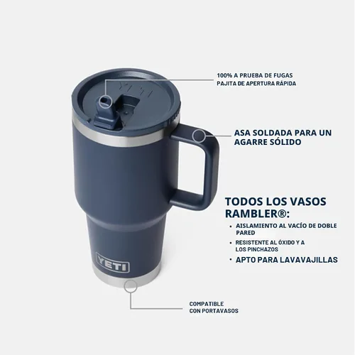 Miniatura 2 de YETI Rambler - Taza de viaje de 30 oz con tapa con pajita abatible - Acero inoxidable, aislada al vacío, a prueba de fugas, compatible con Negro