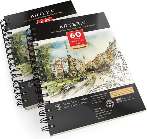 Miniatura 9 de ARTEZA Cuaderno de bocetos de medios mixtos, 5.5 x 8.5 pulgadas, paquete de 1, 60 hojas, bloc de papel microperforado con encuadernación en espiral
