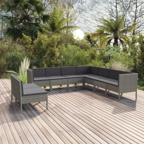 Miniatura 10 de Ensemble Salon de Jardin Gris 6 Pièces en Rotin PE Résistant aux Intempéries avec Coussins Confortables pour Terrasse, Balcon, Jardin - Design
