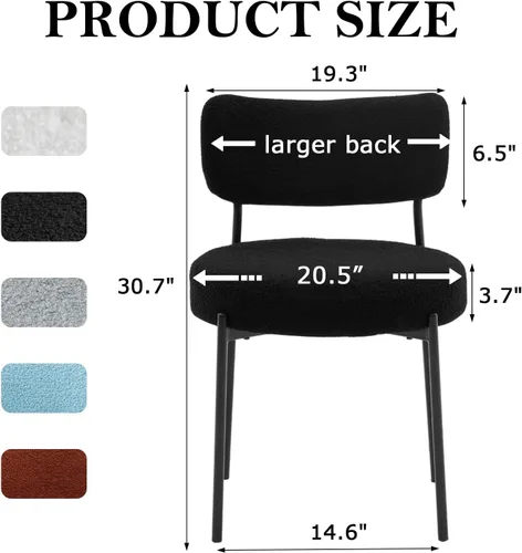 Miniatura 2 de Boucle - Juego de 2 sillas de comedor, modernas sillas de cocina tapizadas de mediados de siglo con respaldo curvado y patas de metal negro, sillas