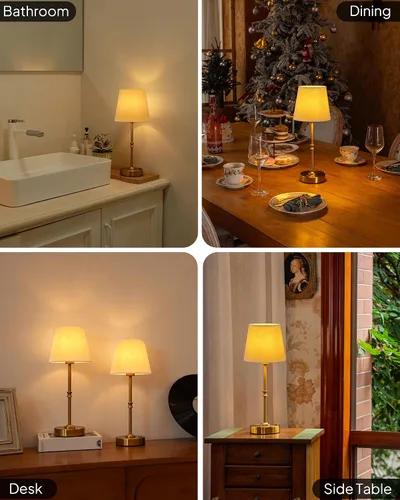 Miniatura 8 de EppieBasic Lámpara de mesa inalámbrica recargable: carga rápida y larga duración, luz cálida de 2700 K, pequeñas lámparas doradas vintage, comedor