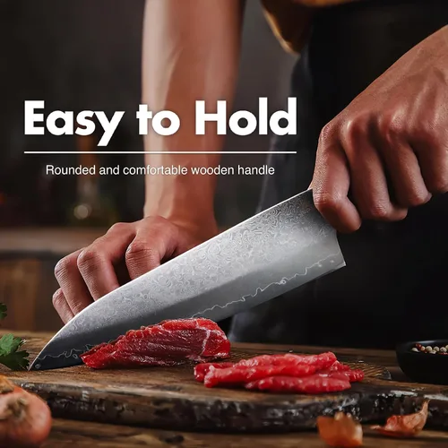 Miniatura 6 de Miyake Cuchillo de chef japonés Gyuto de 7.5 pulgadas, cuchillo de cocina afilado de acero inoxidable 9Cr18MoV con mango G10 y madera de Pakkawood