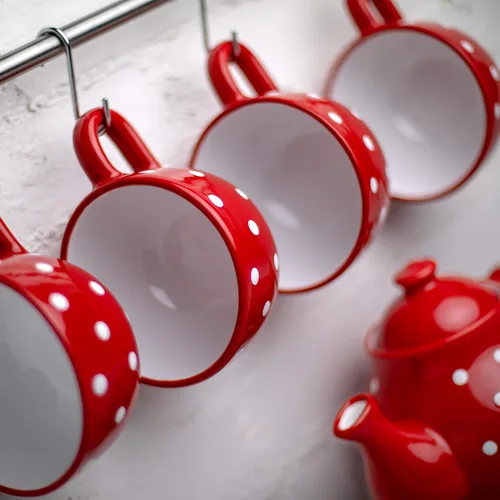 Miniatura 6 de City to Cottage Taza de cerámica hecha a mano con diseño de lunares rojos y blancos, taza única extra grande de 17.5 onzas / 16.9 fl oz de capuchino
