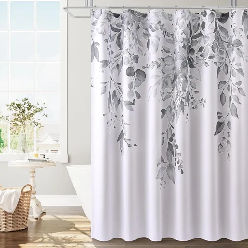 Miniatura 31 de BOODII Cortinas de ducha negras de 36 x 72 pulgadas, cortina de ducha de eucalipto de primavera para baño, cortina de baño con textura de flameado