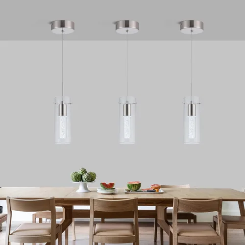 Miniatura 6 de Paquete de 3 luces colgantes para isla de cocina, 6000 K para isla de cocina, comedor, lámparas de iluminación colgantes de cristal de burbujas
