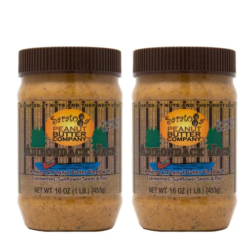 Saratoga Peanut Butter Company Adirondack Jack - Mezcla de almendras y maní con arándanos, lino, canela, miel, semillas de girasol. Tarro de 16