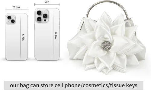 Miniatura 9 de Elegante bolso de noche floral para mujer, bolso de embrague nupcial de boda con diamantes de imitación, bolso de flores de satén para dama