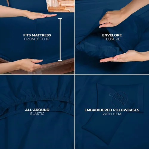Miniatura 6 de ROYALE LINENS Juego de sábanas Cal King de 4 piezas, ropa de cama de microfibra suave cepillada de 1800 hilos, 1 sábana bajera, 1 sábana encimera, 2