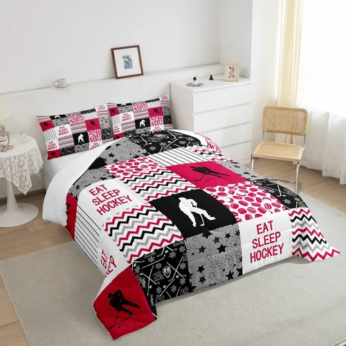 Miniatura 4 de Erosebridal Edredón de plumón de hockey sobre hielo, juego de edredón de jugador de hockey para adolescentes, niños y hombres, juego de ropa de cama