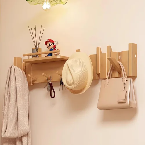 Miniatura 26 de Percheros montados en la pared, ganchos para llaves de piano, colgador de madera maciza natural, tela no tejida, perchas para armario, cocina