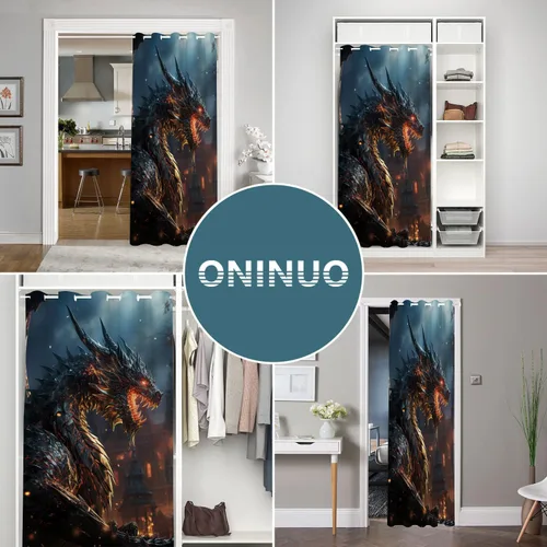 Miniatura 5 de Cortinas de puerta de dragón para puertas, mágica cortina opaca medieval de animales de fantasía para armario de dormitorio de niños, con ojales