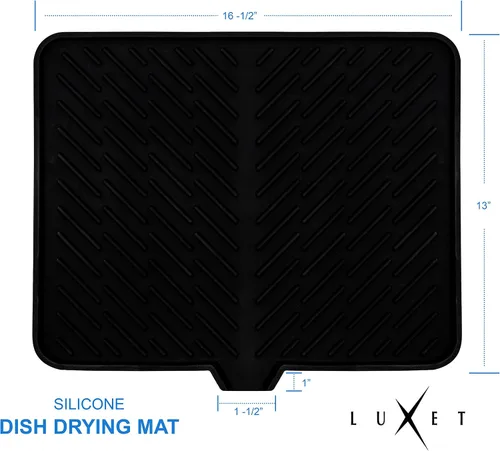 Miniatura 7 de Luxet Alfombrilla de silicona para secar platos con borde de drenaje integrado, almohadilla de secado higiénica, bandeja resistente compacta y fácil