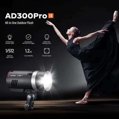 Miniatura 2 de GODOX AD300Pro II 300Ws Flash estroboscópico monolight, 2.4G TTL 1/8000 HSS 2.4G Flash inalámbrico TTL, 0.01-1.5s tiempo de reciclaje, 350 potencia