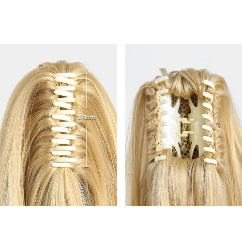 Miniatura 3 de Extensiones de cola de caballo, extensiones de cabello rizado con clip de garra de color marrón oscuro para mujer, peluca sintética de cola