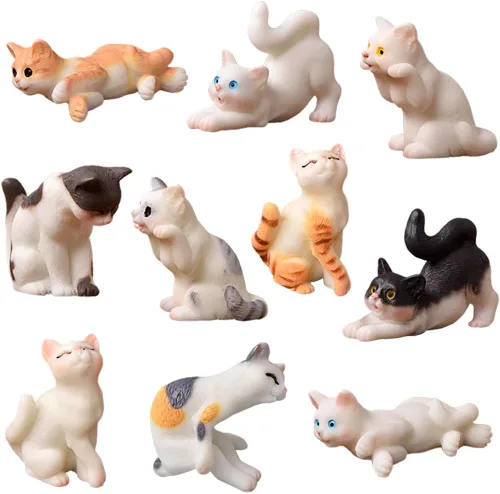 Juego de 10 piezas de juguetes de personaje de gato Kawaii para decoración de tartas, figuras de gato, decoración de escritorio, regalo de Navidad,