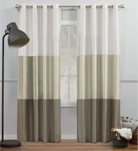 Miniatura 18 de Par de paneles de cortinas Exclusive Home Chateau a rayas de seda sintética con ojales en la parte superior, 54 x 84 pulgadas, Azul Verde Verde