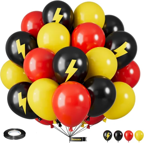 Miniatura 33 de Globos Saxuxu azul, amarillo y naranja, de 12 pulgadas, globos retro azul marino, amarillo y naranja, de látex y helio para cumpleaños de niños
