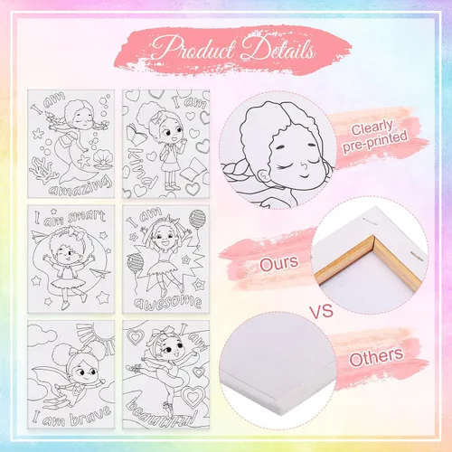 Miniatura 2 de Tatuo 6 lienzos predibujados para mujeres negras para pintar de 8 x 10 pulgadas, kit de pintura y sorbo de contorno estirado para adultos, regalos