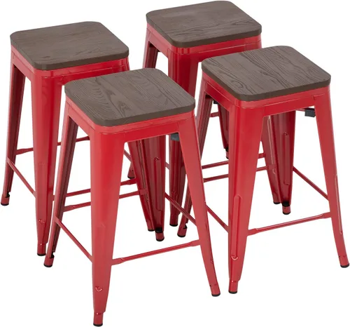 Miniatura 11 de FDW Taburetes de bar de metal, altura de mostrador, sillas de bar industriales, taburete de patio, taburete apilable sin espalda, taburetes de negro