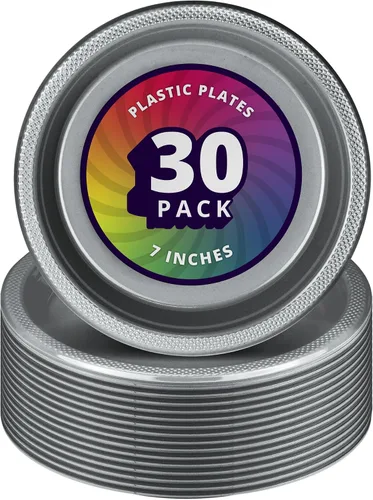 Miniatura 5 de DecorRack 30 platos pequeños de plástico, resistentes de 7 pulgadas, desechables para fiestas de cumpleaños de niños, platos de postre para tartas