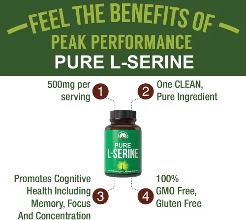 Miniatura 2 de Peak Performance L-Serine Cápsulas de 500 mg de los mejores aminoácidos cerebrales y nootrópicos para la producción de L-cistina, L-triptófano