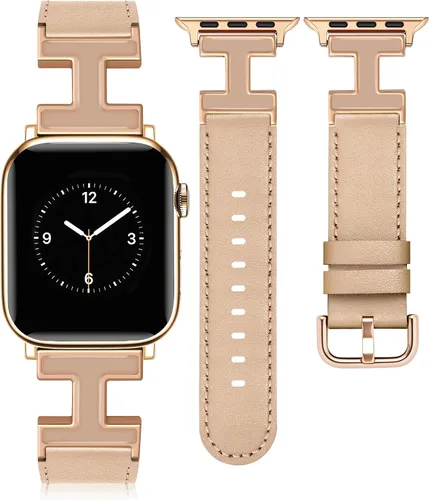 Miniatura 19 de MOINSPIRE - Correa de cuero compatible con correas de Apple Watch para mujeres 38/40/41/42/44/45/46/49 mm, elegante correa de cuero de diseñador