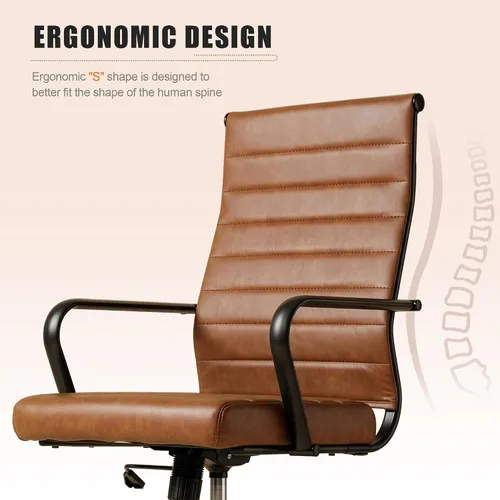 Miniatura 4 de Okeysen Silla de escritorio de oficina de cuero, sillas de sala de conferencias de cuero modernas de mediados de siglo, silla giratoria ergonómica
