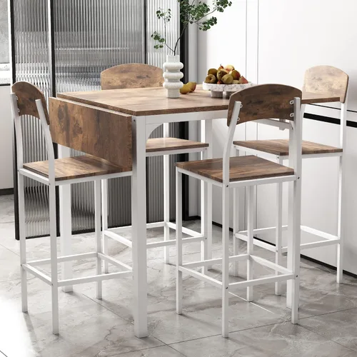 Miniatura 17 de Moderno juego de comedor de 5 piezas con encimera y altura de barra, mesa de comedor y 4 sillas, adecuado para comedor, cocina, bar (beige @A ~)