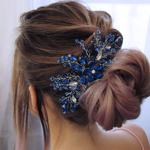 Aimimier Peine de pelo de cristal azul real para novia, pieza de pelo de zafiro, fiesta de graduación, festival, boda, accesorios para el cabello