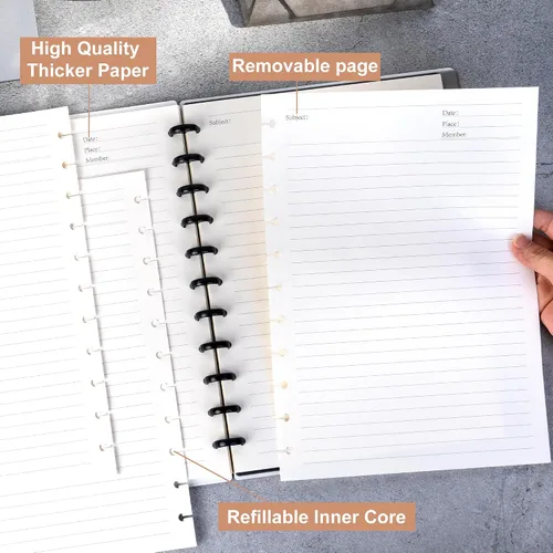 Miniatura 8 de Discbound - Cuaderno recargable de 5 materias de 8.6 x 12 pulgadas, diario en espiral personalizable con páginas extraíbles, planificador de 120 2