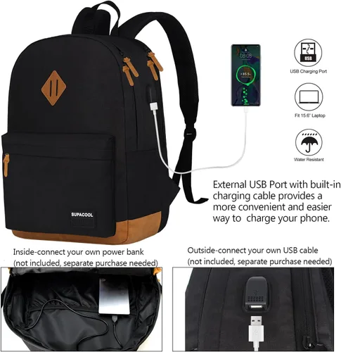Miniatura 2 de SUPACOOL Mochila ligera para laptop con puerto de carga USB para hombres y mujeres, mochila de doble capa para la universidad, trabajo, viajes