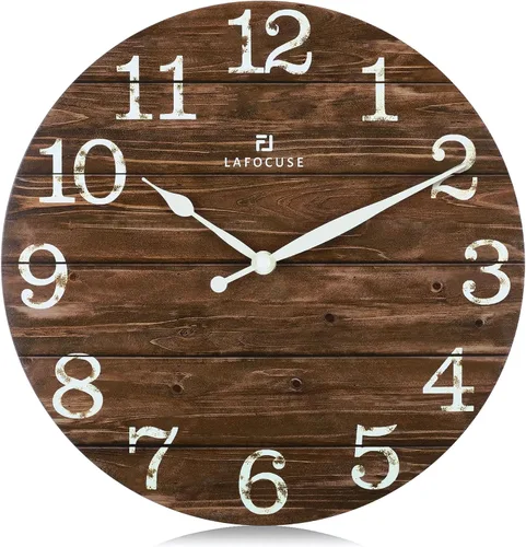 Miniatura 10 de Lafocuse Relojes de pared negros silenciosos de 12 pulgadas para decoración de cocina, sala de estar, reloj de pared rústico de madera, funciona