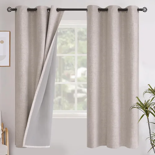 Miniatura 127 de YoungsTex - Cortinas opacas de lino para dormitorio, oscurecimiento de la habitación, cortinas con textura de lino, paneles con aislamiento térmico