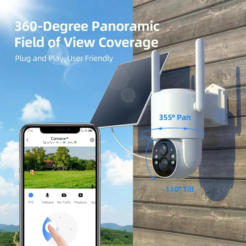 Miniatura 6 de Cámara de seguridad celular 4G LTE, cámara de seguridad sin WiFi, cámara solar de 2.5K para exteriores inalámbrica, vista en vivo de 360°, foco