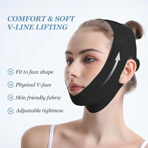 Miniatura 2 de Cinturón de elevación facial reutilizable, máscara de elevación de línea en V con correa para la barbilla para dormir, ejercitador de mandíbula