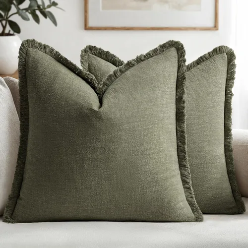 Miniatura 19 de MIULEE Juego de 2 fundas de almohada decorativas de lino neutro con flecos, fundas de cojín de estilo bohemio con borlas para sofá, cama, sala