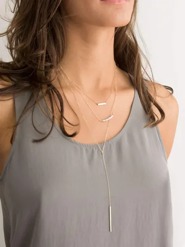 Miniatura 4 de Cadena de oro de 18 quilates en forma de Y collar con perlas cultivadas de agua dulce y barra colgante minimalista en capas para mujeres y niñas