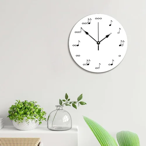 Miniatura 3 de Reloj de pared con diseño de notas musicales cuadradas de 10 pulgadas, reloj de pared de madera con patrón blanco, silencioso, sin tictac, funciona