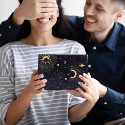 Miniatura 7 de 12 hojas de papel de regalo de galaxia, cielo nocturno negro, envoltura de regalo a granel, luna, estrella, papel decorativo de arte